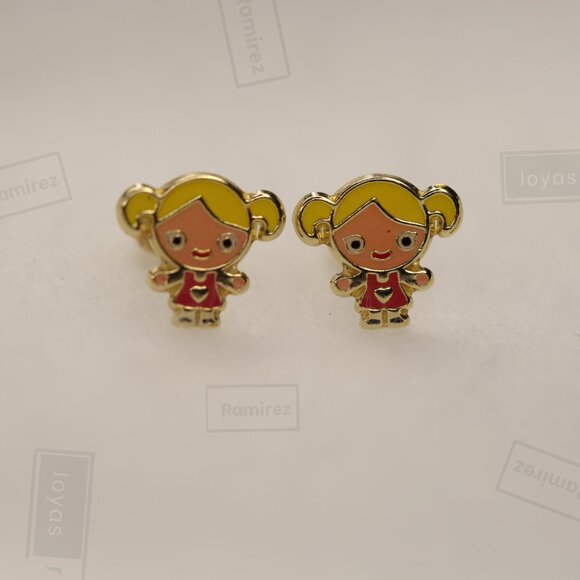 Enamel Girl Stud Earrings For Kids In Solid 14K Gold • Jewelry For Girls. - Picture 3 of 15